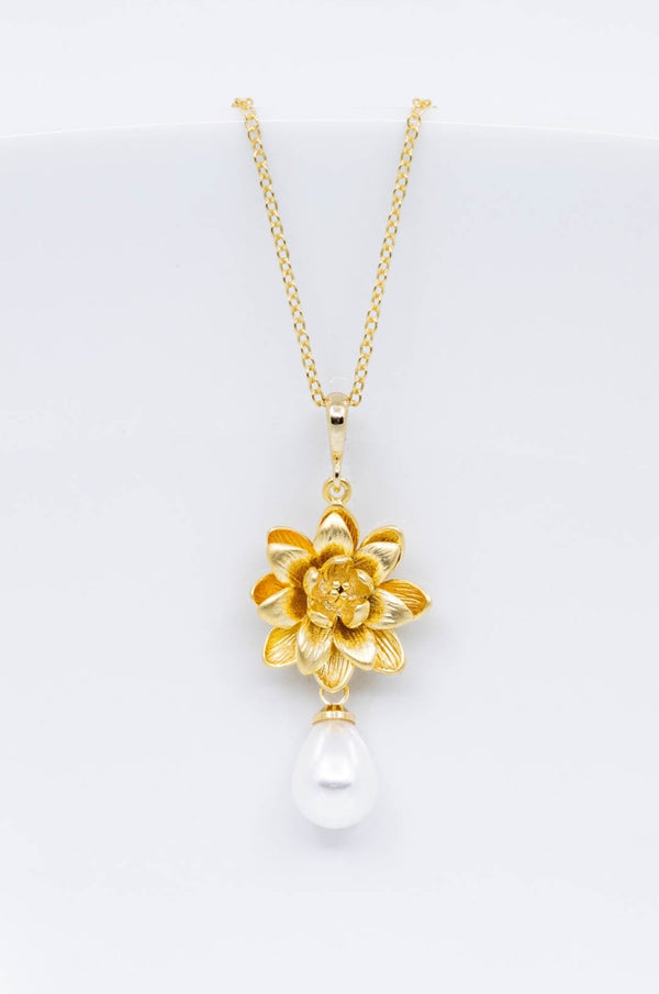 Kette vergoldet Blume Perle