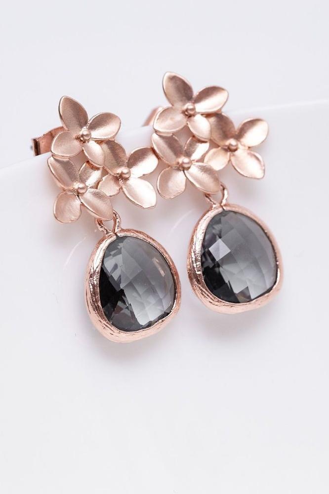 Ohrringe Amsterdam rosevergoldet Grau Blumen - Catalea - Schlichter Schmuck - Minimalistischer Schmuck - Modeschmuck