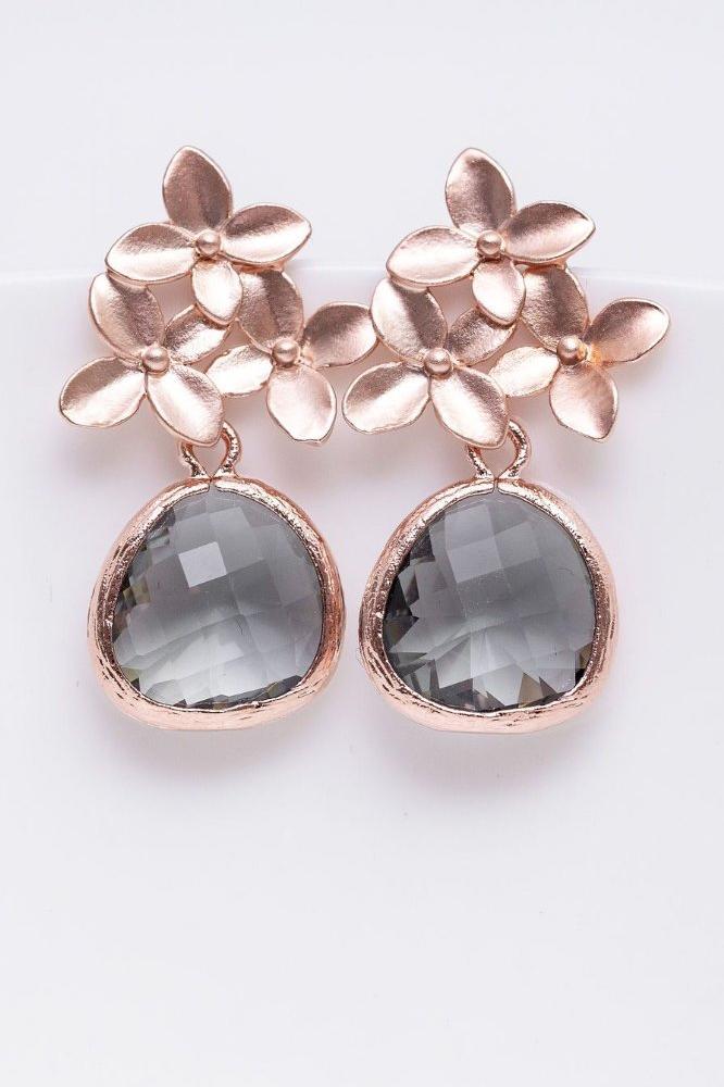 Ohrringe Amsterdam rosevergoldet Grau Blumen - Catalea - Schlichter Schmuck - Minimalistischer Schmuck - Modeschmuck
