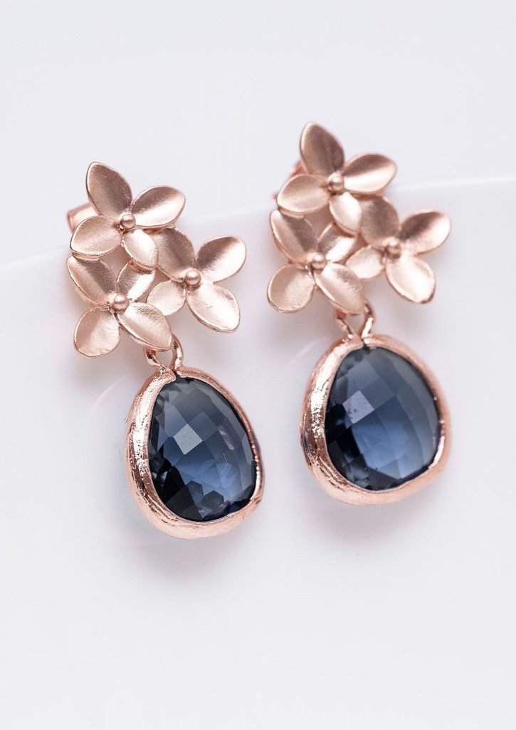 Ohrringe Amsterdam rosevergoldet Blau Blumen - Catalea - Schlichter Schmuck - Minimalistischer Schmuck - Modeschmuck