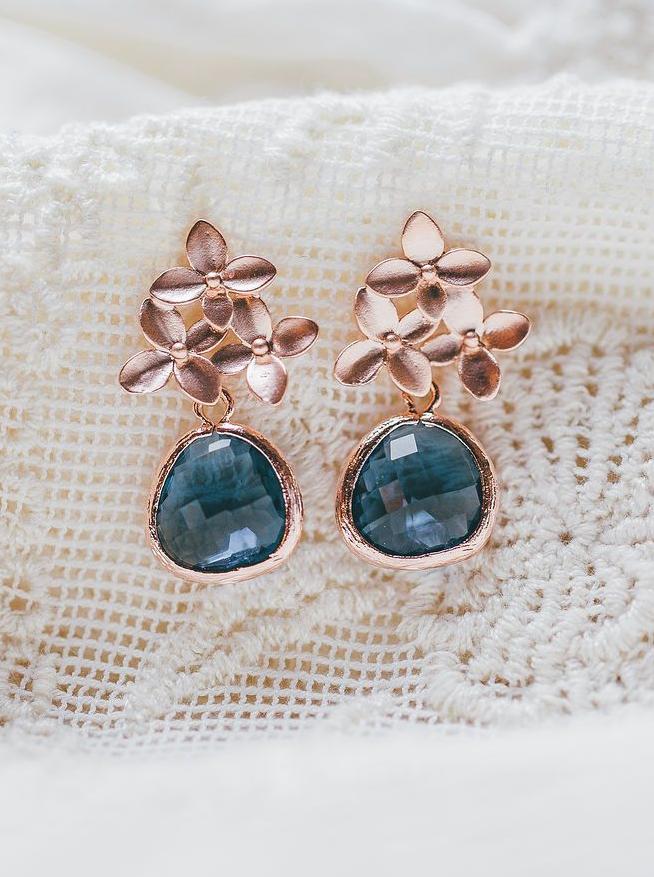 Ohrringe Amsterdam rosevergoldet Blau Blumen - Catalea - Schlichter Schmuck - Minimalistischer Schmuck - Modeschmuck