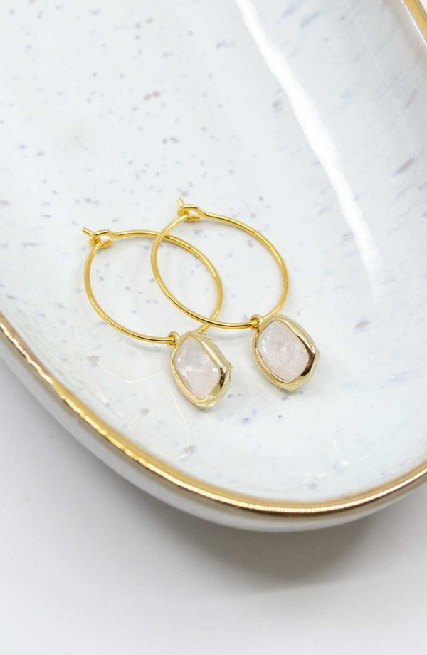 Creolen Rosenquarz vergoldet - Catalea - Schlichter Schmuck - Minimalistischer Schmuck - Modeschmuck
