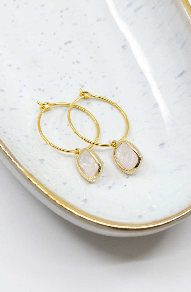 Creolen Rosenquarz vergoldet - Catalea - Schlichter Schmuck - Minimalistischer Schmuck - Modeschmuck