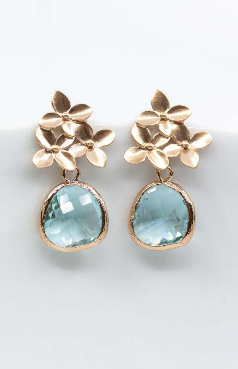 Ohrringe Amsterdam rosevergoldet Aquamarin Blumen - Catalea - Schlichter Schmuck - Minimalistischer Schmuck - Modeschmuck