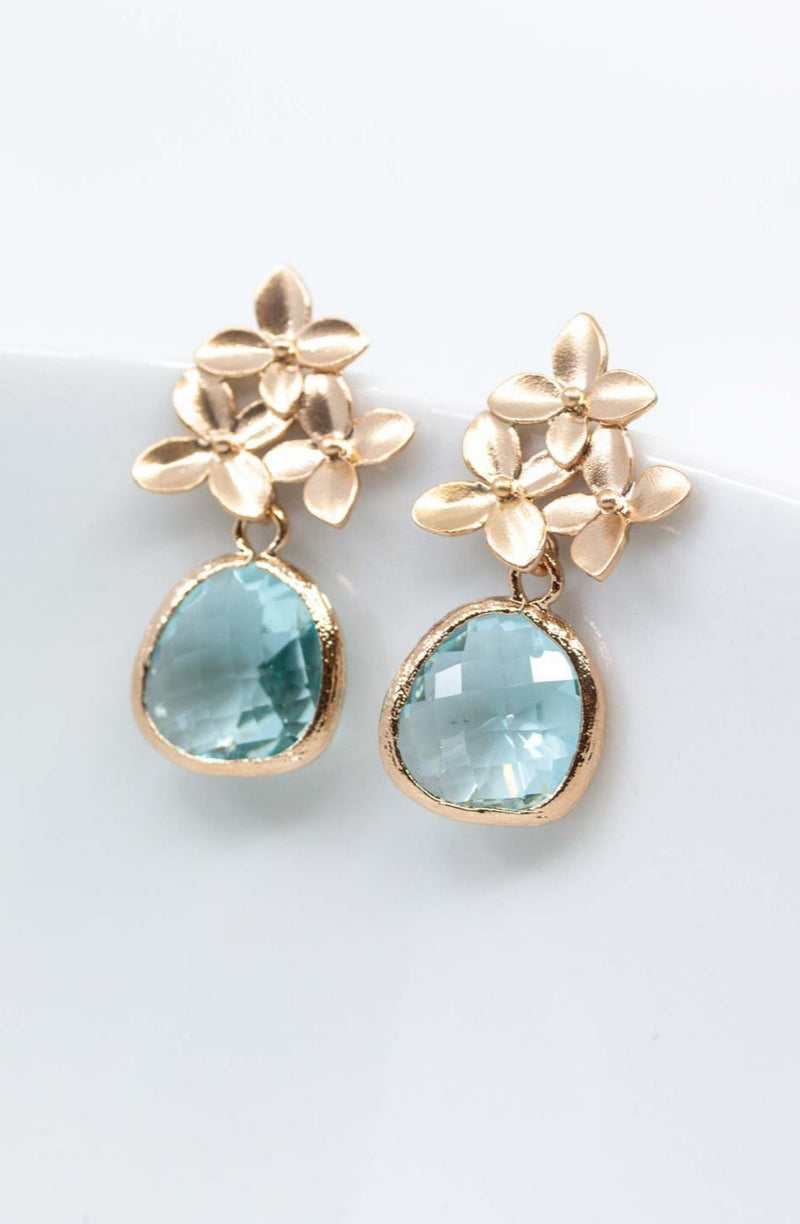 Ohrringe Amsterdam rosevergoldet Aquamarin Blumen - Catalea - Schlichter Schmuck - Minimalistischer Schmuck - Modeschmuck