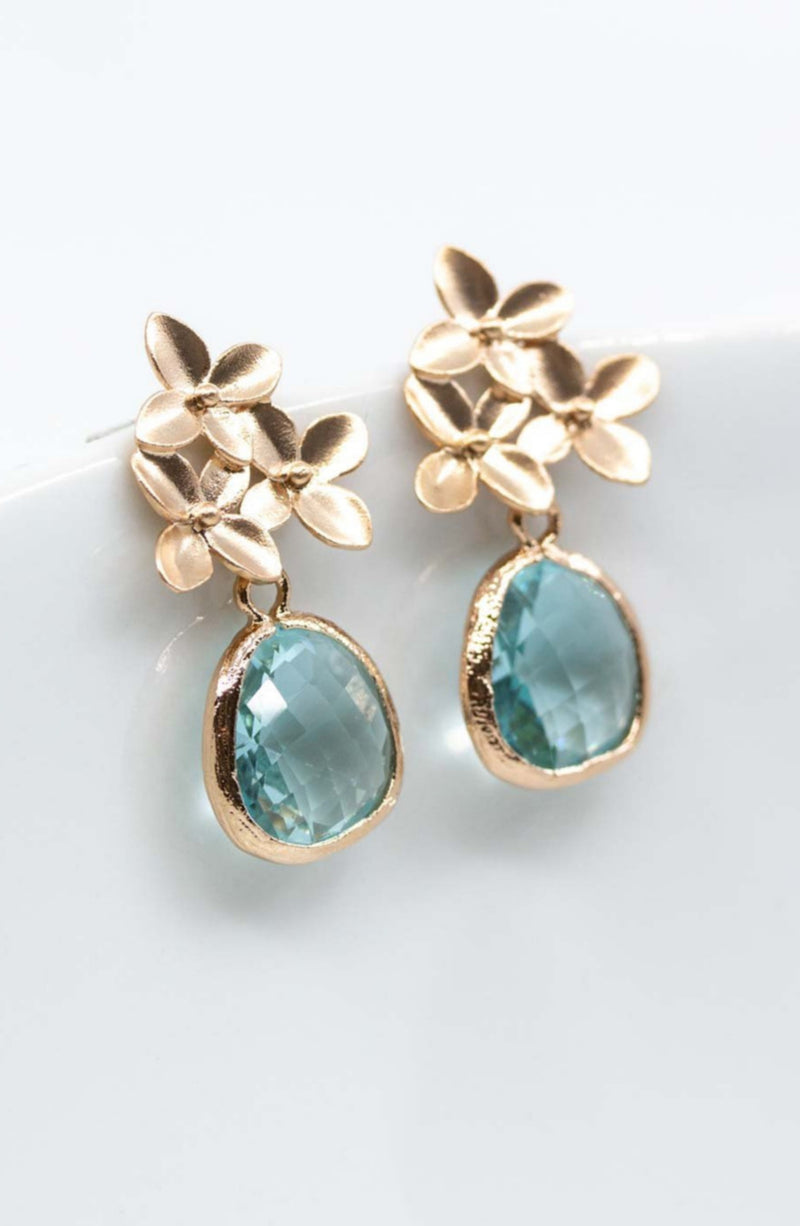 Ohrringe Amsterdam rosevergoldet Aquamarin Blumen - Catalea - Schlichter Schmuck - Minimalistischer Schmuck - Modeschmuck