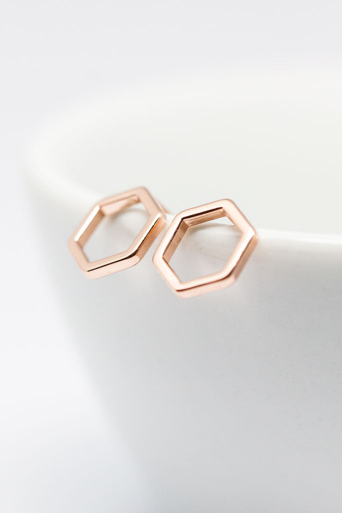 Ohrringe rosevergoldet Hexagon glänzend - Catalea - Schlichter Schmuck - Minimalistischer Schmuck - Modeschmuck