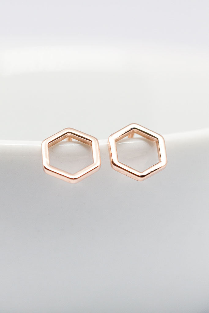 Ohrringe rosevergoldet Hexagon glänzend - Catalea - Schlichter Schmuck - Minimalistischer Schmuck - Modeschmuck