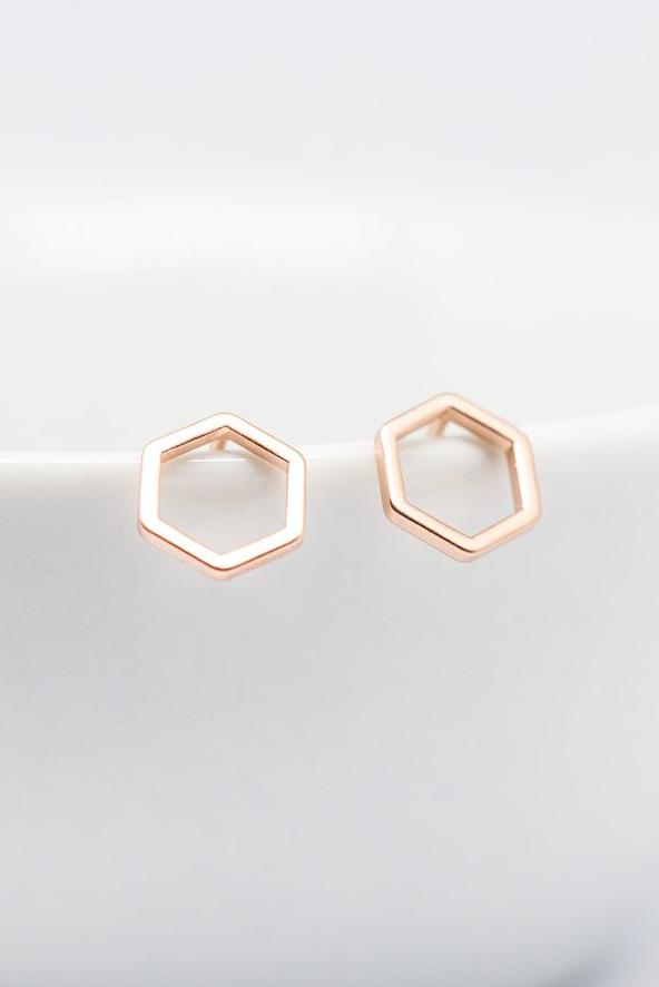 Ohrringe rosevergoldet Hexagon matt - Catalea - Schlichter Schmuck - Minimalistischer Schmuck - Modeschmuck