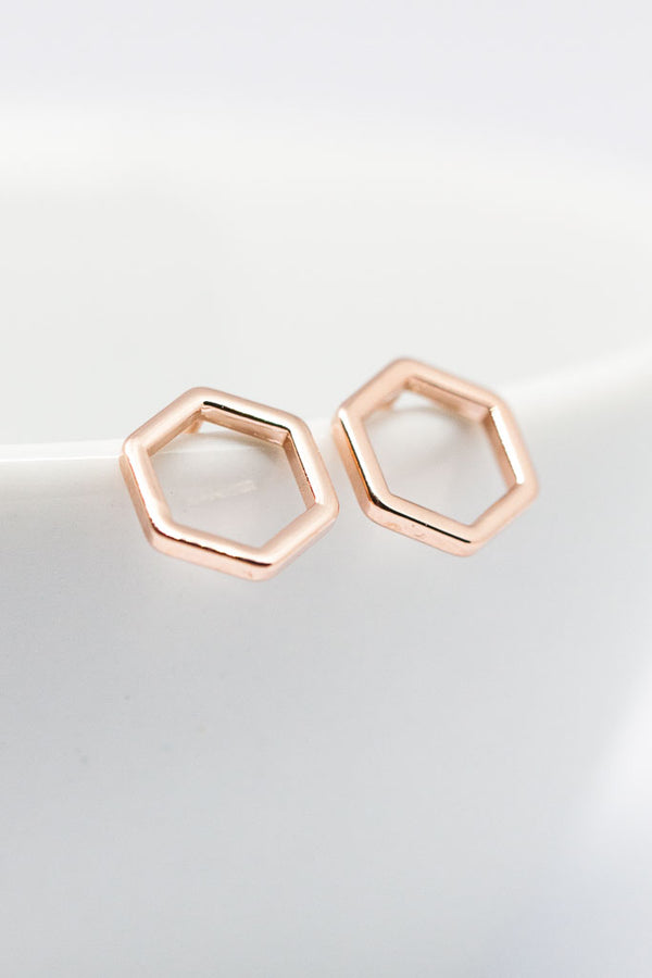 Ohrringe rosevergoldet Hexagon glänzend - Catalea - Schlichter Schmuck - Minimalistischer Schmuck - Modeschmuck