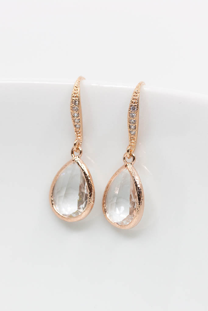 Set Rosegold Kristall Tropfen Set Hochzeit Brautschmuck - Catalea - Schlichter Schmuck - Minimalistischer Schmuck - Modeschmuck