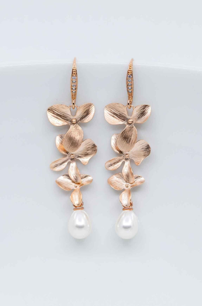 Ohrringe Rosegold Perlen Blumen Madeira