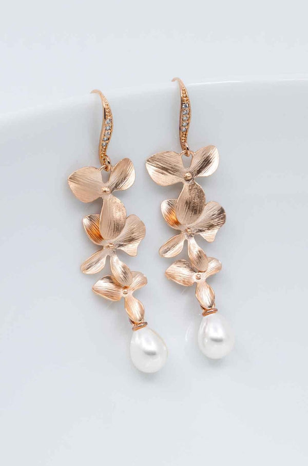 Ohrringe Rosegold Perlen Blumen Madeira