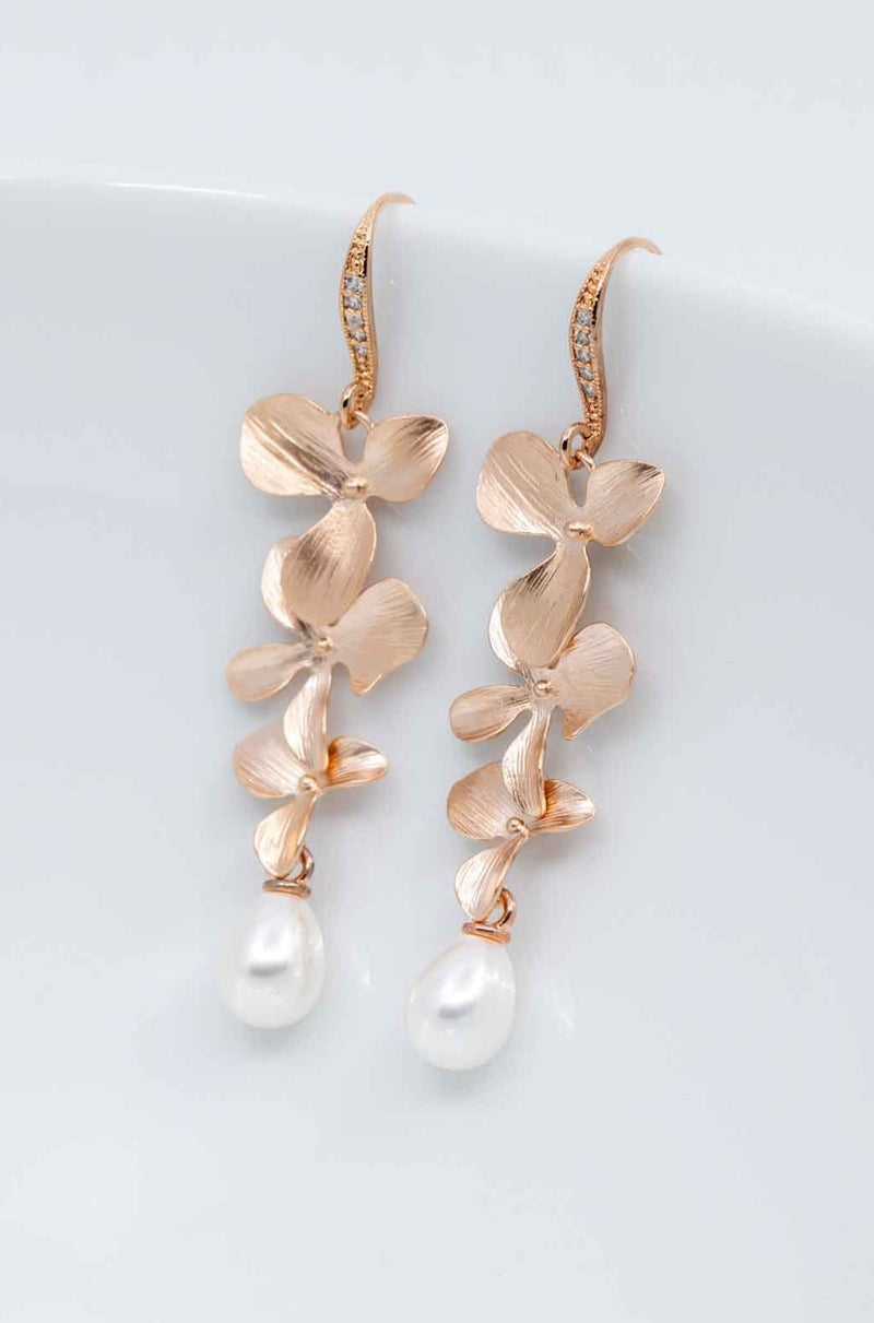 Ohrringe Rosegold Perlen Blumen Madeira