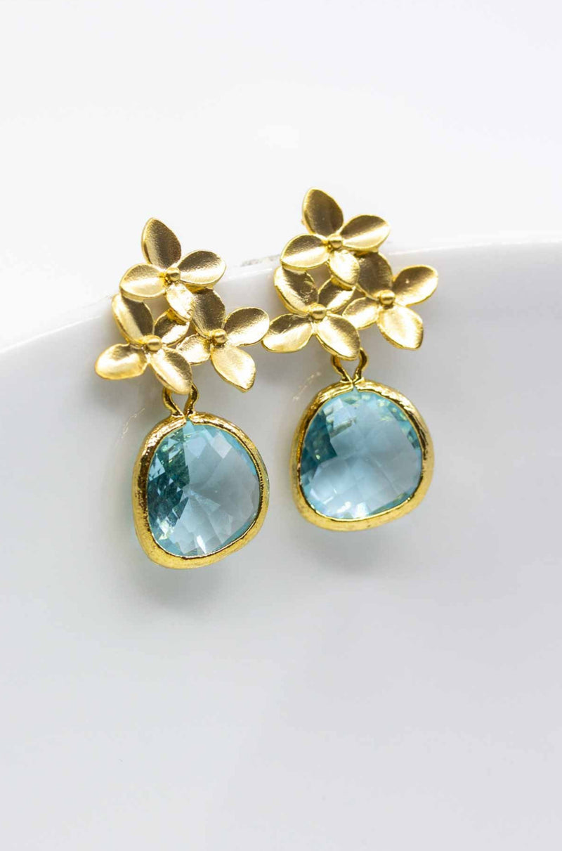 Ohrringe Amsterdam vergoldet Aquamarin Blumen - Catalea - Schlichter Schmuck - Minimalistischer Schmuck - Modeschmuck