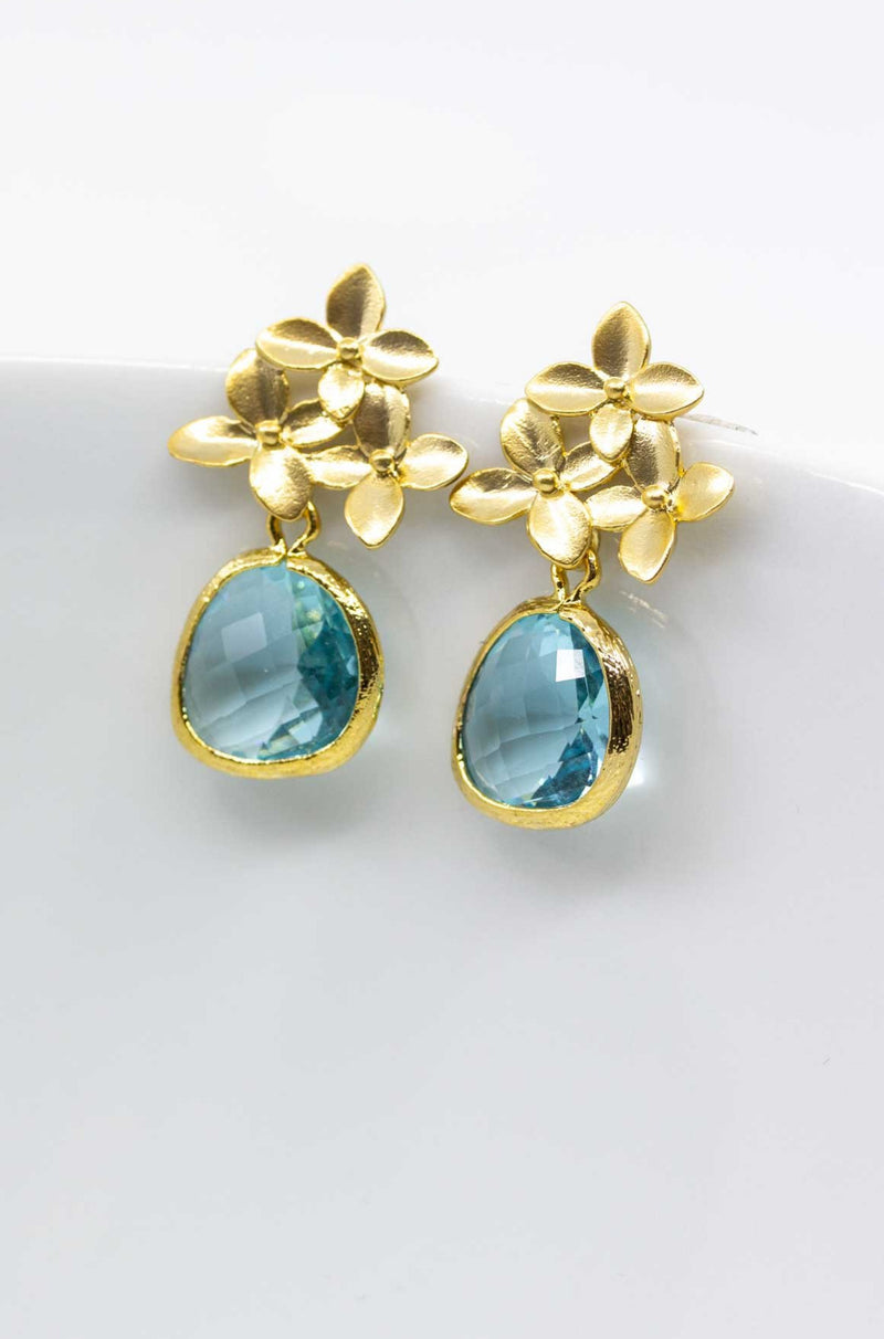 Ohrringe Amsterdam vergoldet Aquamarin Blumen - Catalea - Schlichter Schmuck - Minimalistischer Schmuck - Modeschmuck