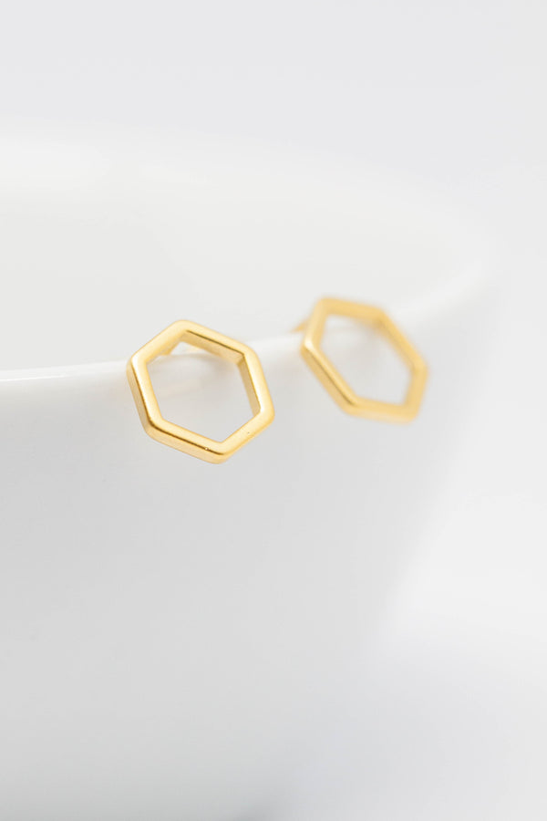 Ohrringe vergoldet Hexagon matt - Catalea - Schlichter Schmuck - Minimalistischer Schmuck - Modeschmuck