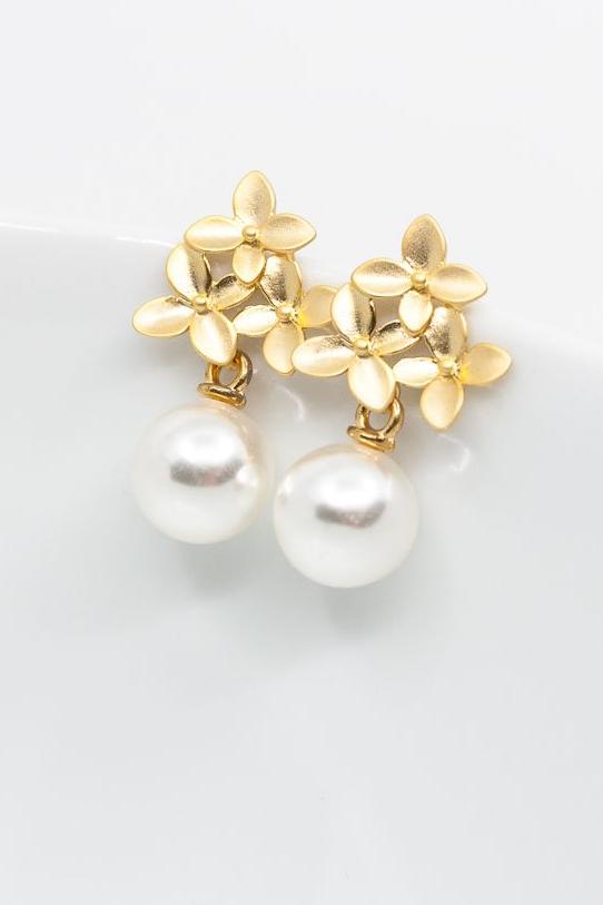 Ohrringe Amsterdam vergoldet Blumen Perlen - Catalea - Schlichter Schmuck - Minimalistischer Schmuck - Modeschmuck