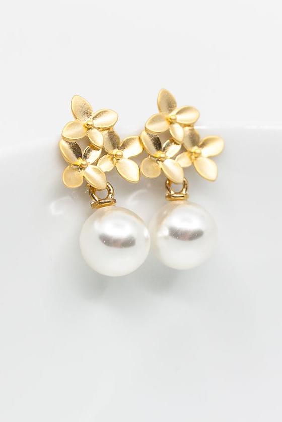 Ohrringe Amsterdam vergoldet Blumen Perlen - Catalea - Schlichter Schmuck - Minimalistischer Schmuck - Modeschmuck